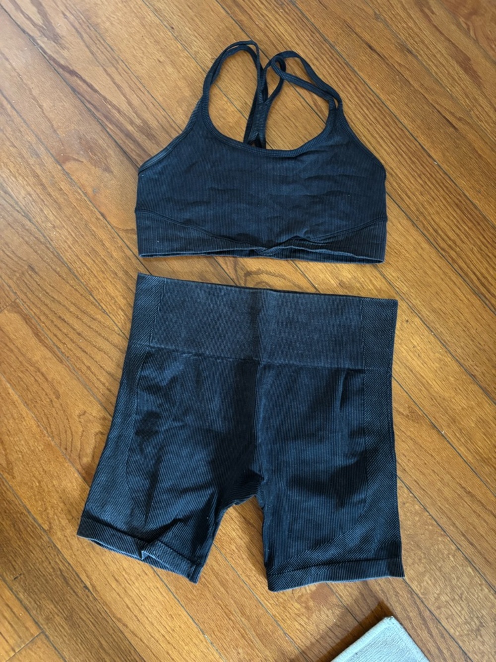 JoyLab Dark Navy Blue Seamless Sports Bra & Bike Shorts Set